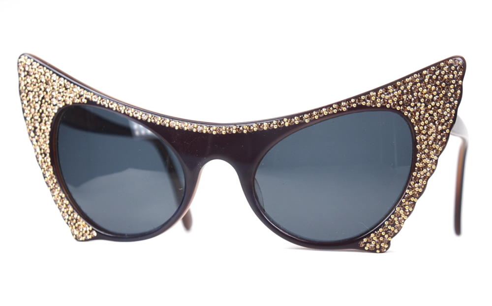 Schmetterlingsbrille, Cateye-brille original aus den Fünfzigern Einzelstück mit Straß besetzt