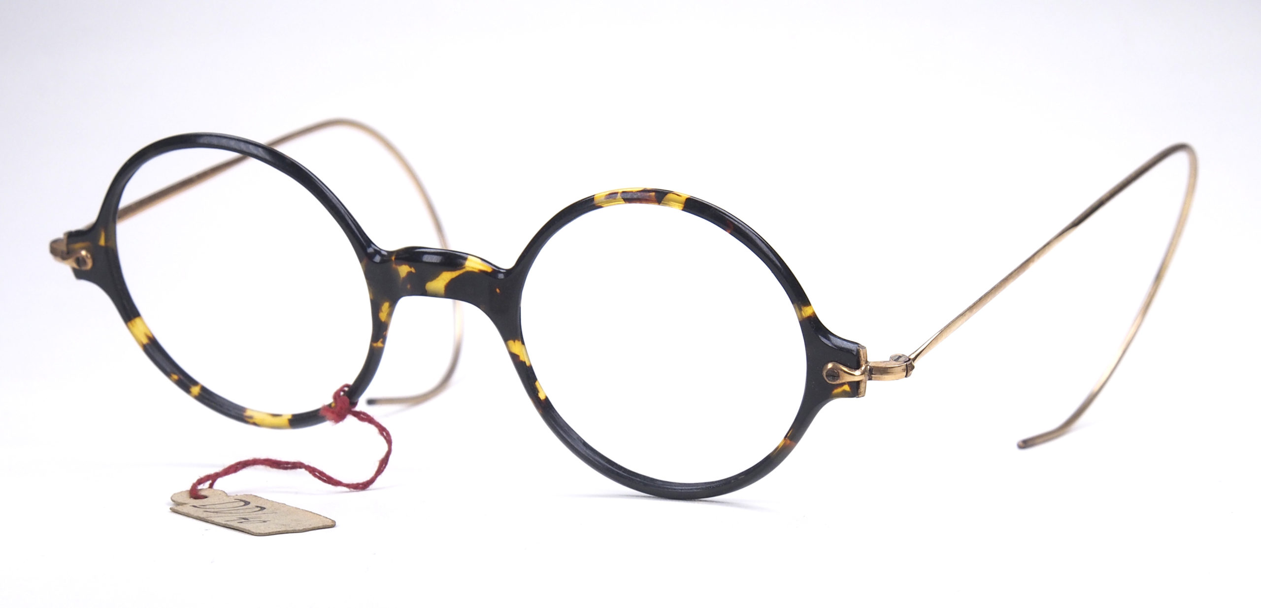 Runde Antikbrille aus Brillenacetat und goldenen Komfortbügeln – Bild 2