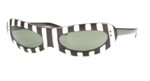 Cateye Sonnenbrille, echt Vintage, schwarzweiß gestreift mit grauen Gläsern