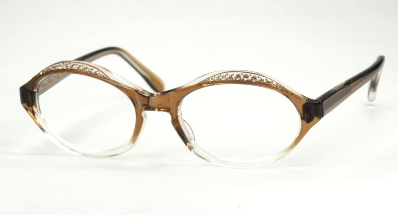 60er Jahre Vintagebrille mit 22 Strasssteinchen in halbkaschiert, noch fabrikneu