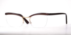 Fabrikneue, echte 50er Jahre Nylorbrille, Schmetterlingsbrille, randlos