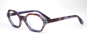Sechseckige 60er Jahre Vintagebrille mit Straß in interessanter Farbgestaltung