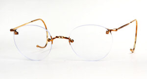 20er Jahre Vintagebrille, randlose Bohrbrille aus Golddoublé mit W-Steg