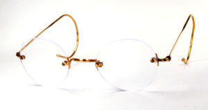 Runde Vintagebrille der 20er Jahre, randlose Bohrbrille in Golddoublé