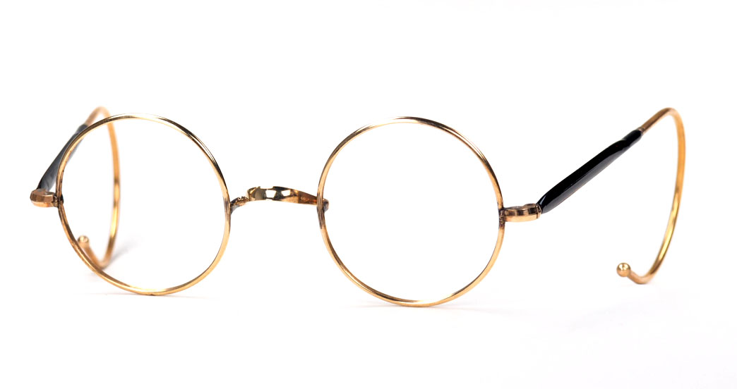 Runde, kleine Antikbrille aus den 30er Jahren mit W-Steg in Golddoublé