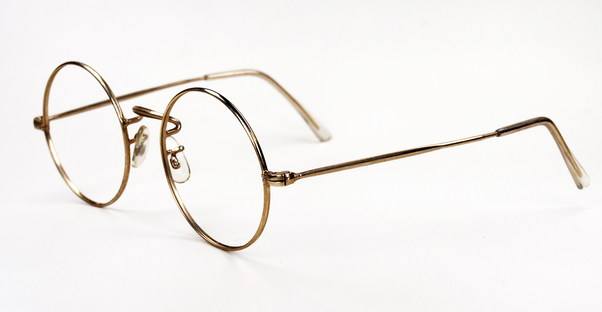 Große, runde Metallbrille, echte Vintagebrille in gold – Bild 2