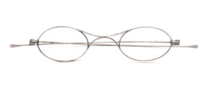 Schubert Brille, kleine Ratsherrenbrille mit Brezelsteg um 1900