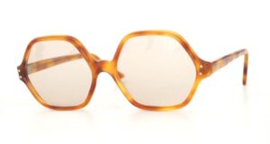 Vintagebrille der 70er Jahre, sechseckige Form, honigfarben