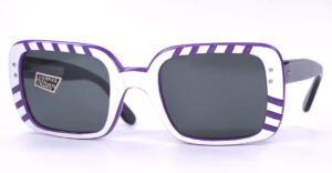70er Jahre Vintagebrille, eckige Form lila gestreift