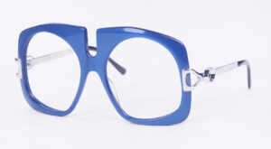 Große, blaue, echte Vintagebrille mit Metallbügeln der 70er Jahre, aus Frankreich
